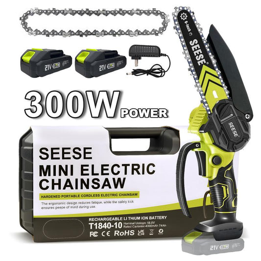 SEESE Brushless Mini Chainsaw - Portable cordless electric saw suitable for wood cutting, trimming, gardening, and camping.